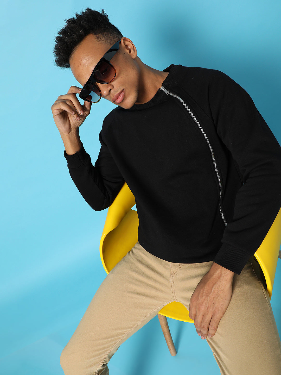 Campus Sutra Sweatshirt With Asymmetriclal Zip