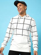 Campus Sutra Contrast Graph Check Hoodie With Kangaroo Pocket