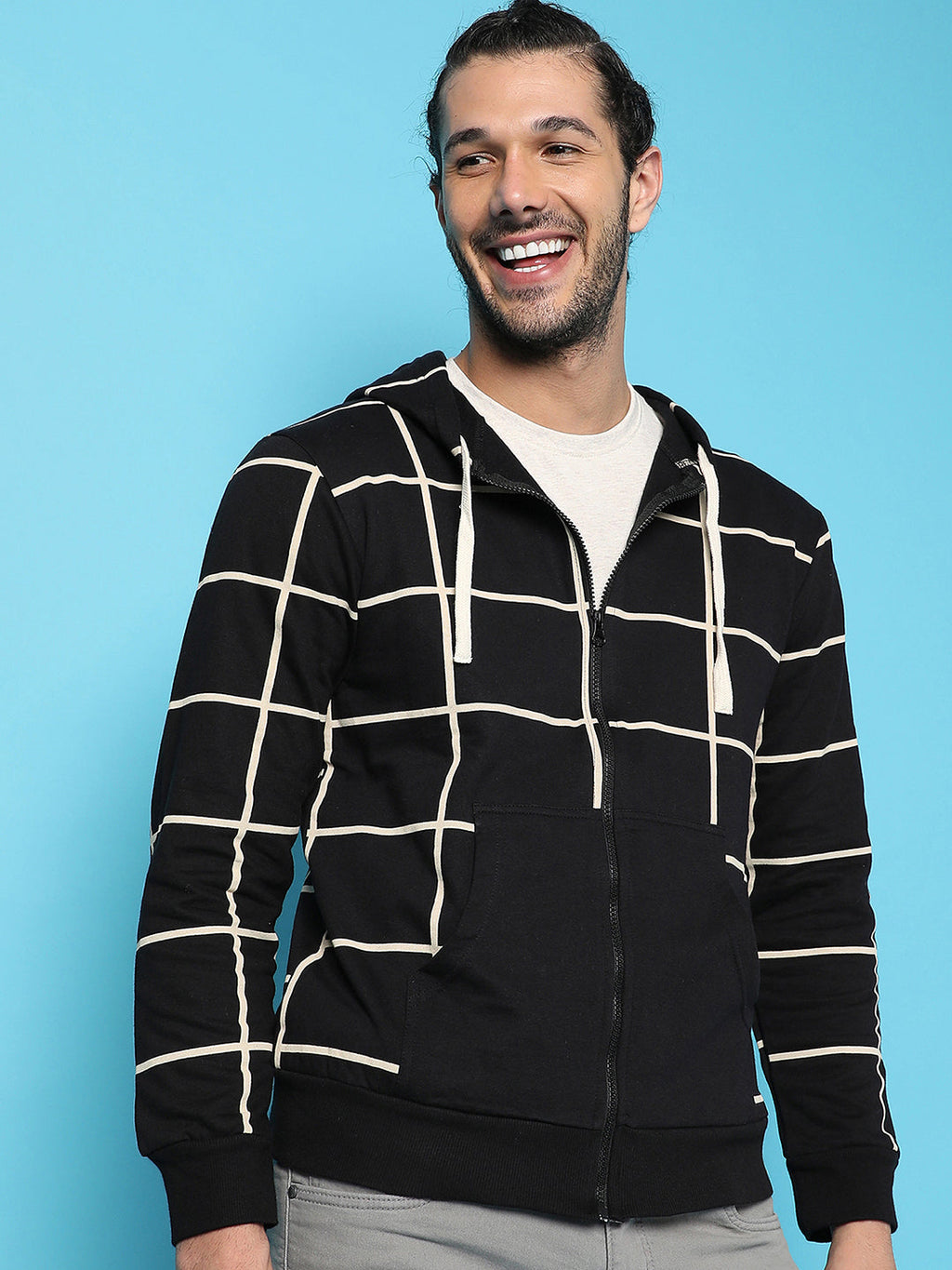 Campus Sutra Graph Checks Hoodie With Insert Pocket