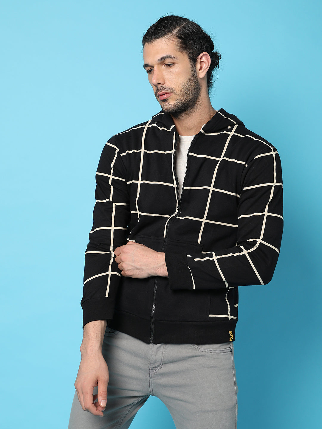 Campus Sutra Graph Checks Hoodie With Insert Pocket