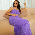 Amethyst Purple Self-Design Fringe Co-Ord Set