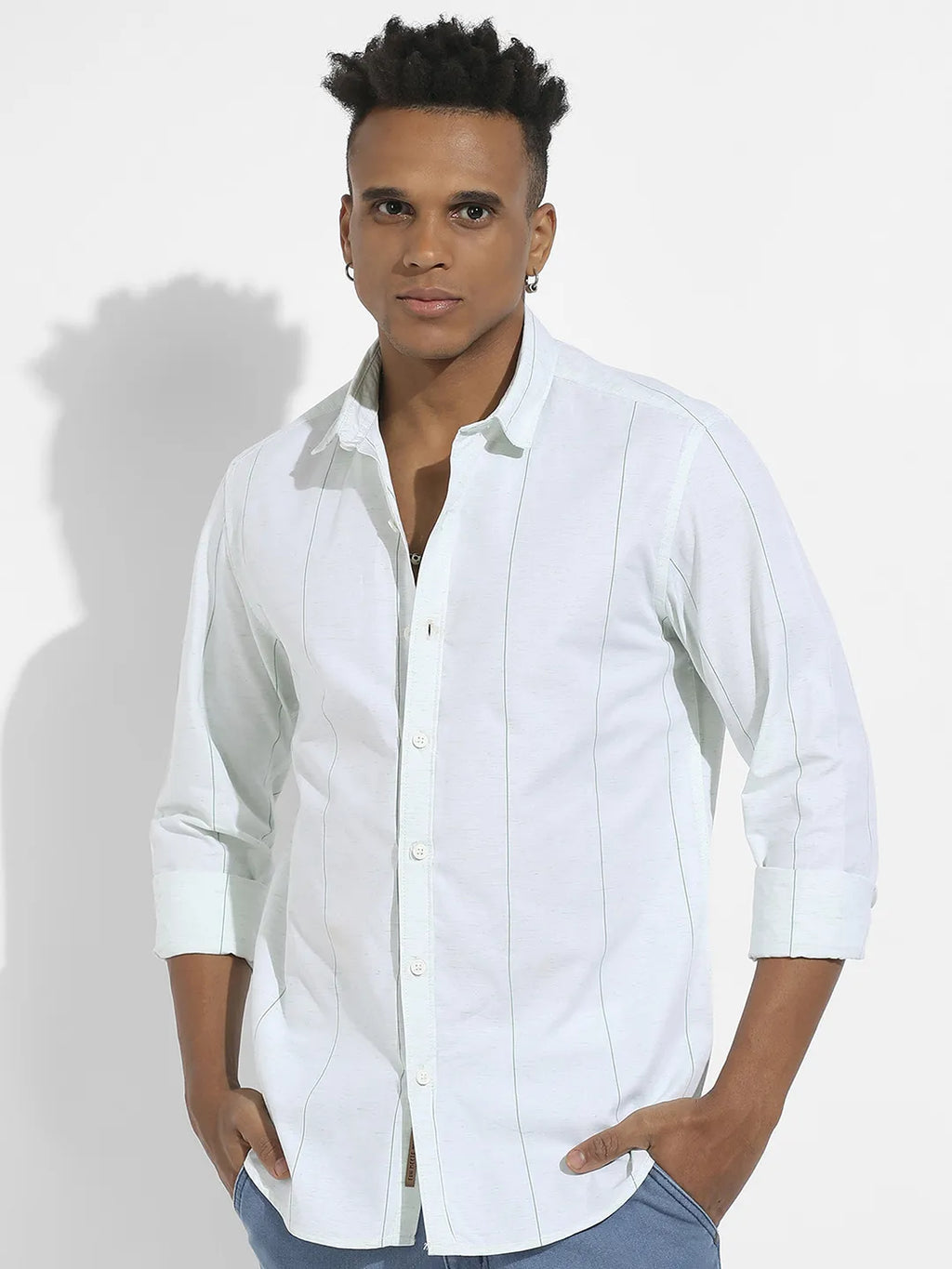 Campus Sutra Heathered Pinstriped Shirt