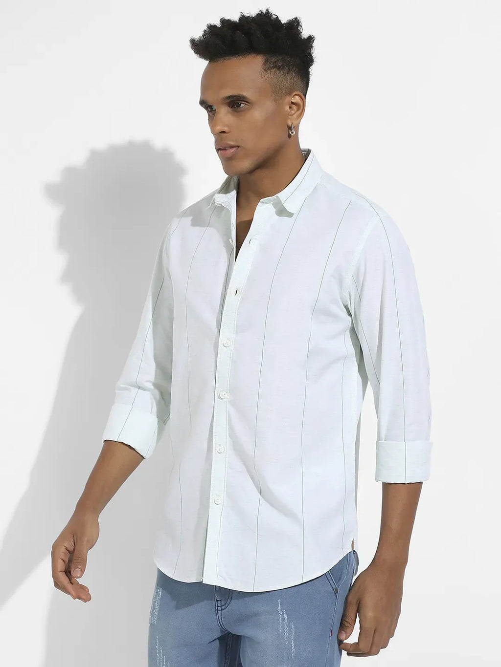 Campus Sutra Heathered Pinstriped Shirt