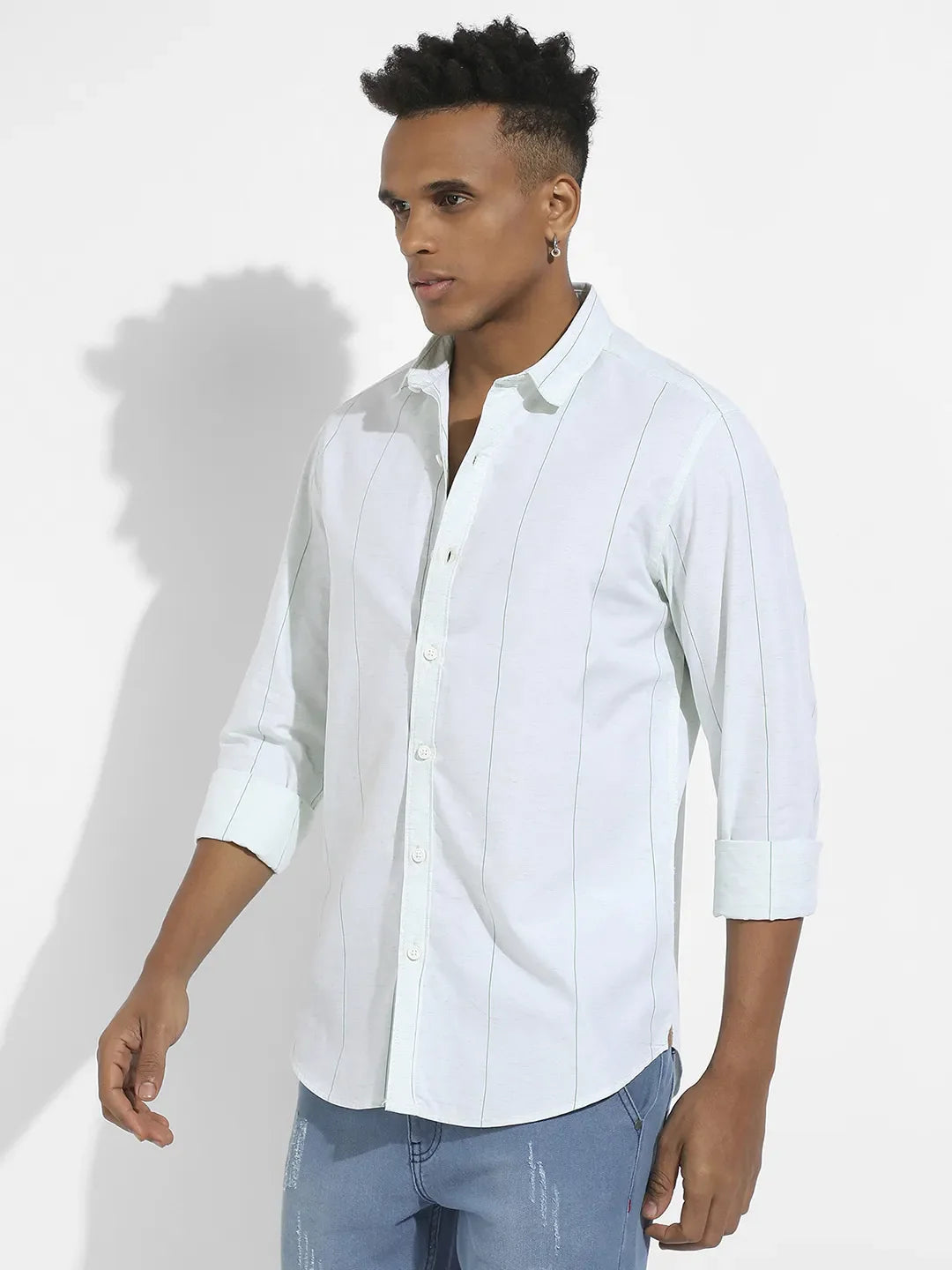 Campus Sutra Heathered Pinstriped Shirt