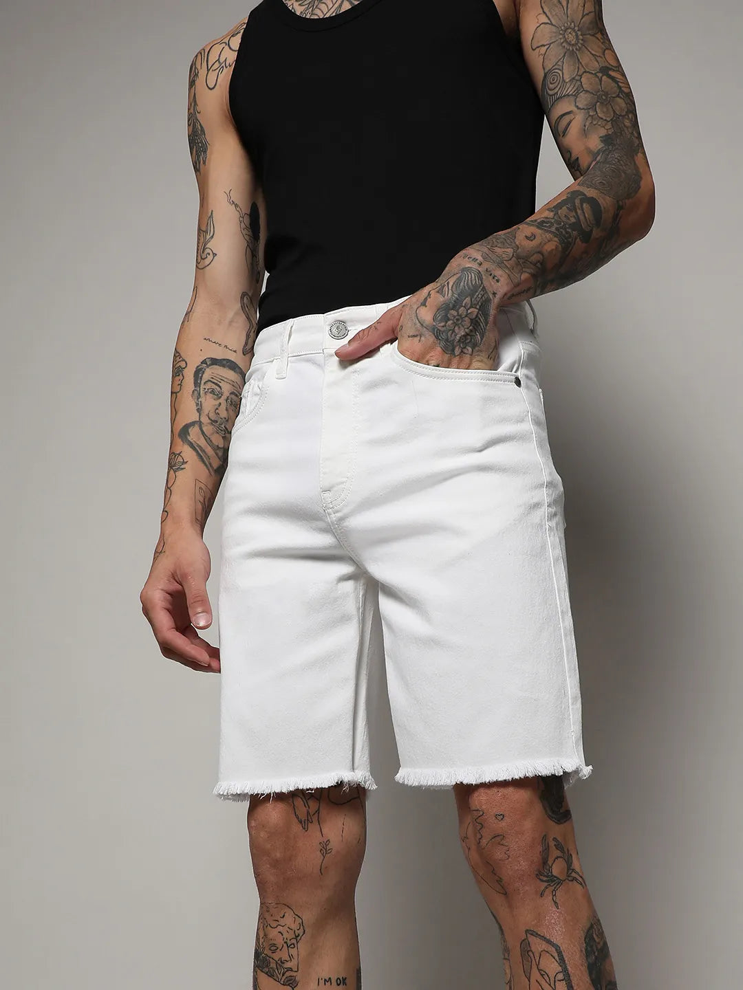 Campus Sutra Ripped Hem Denim Shorts