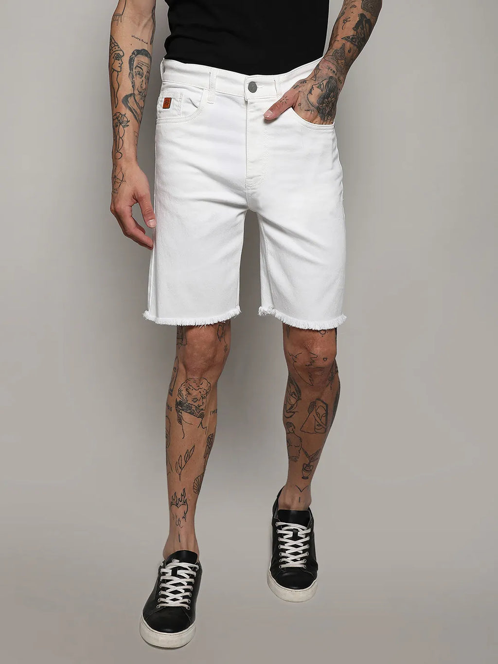 Campus Sutra Ripped Hem Denim Shorts