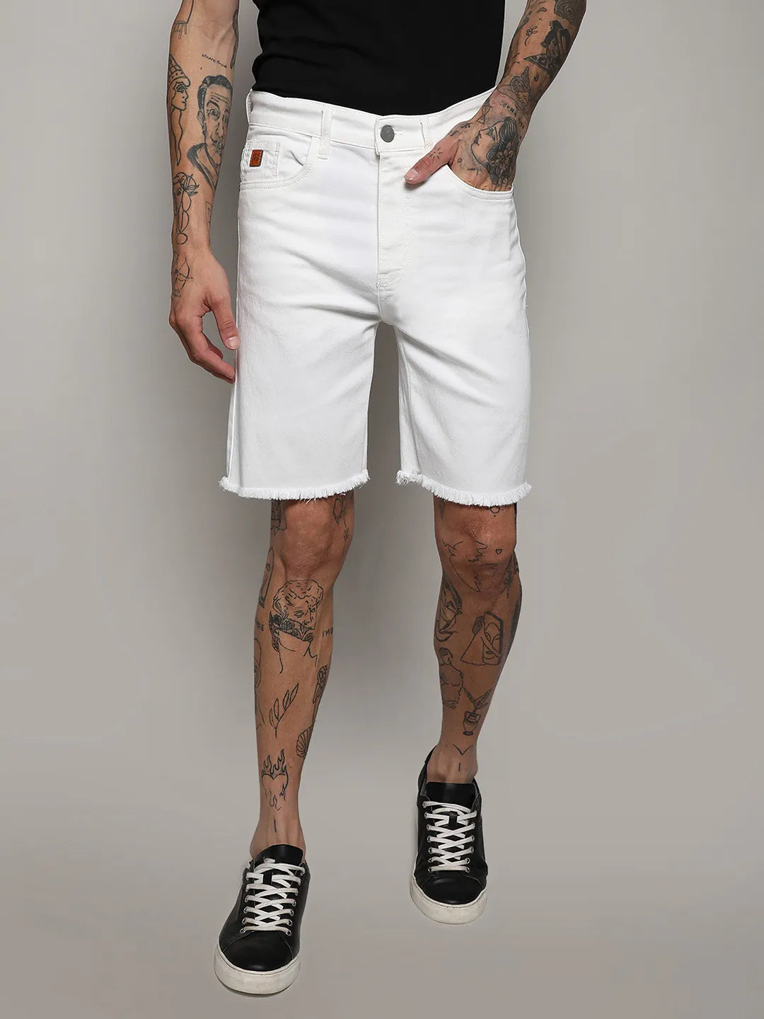 Campus Sutra Ripped Hem Denim Shorts