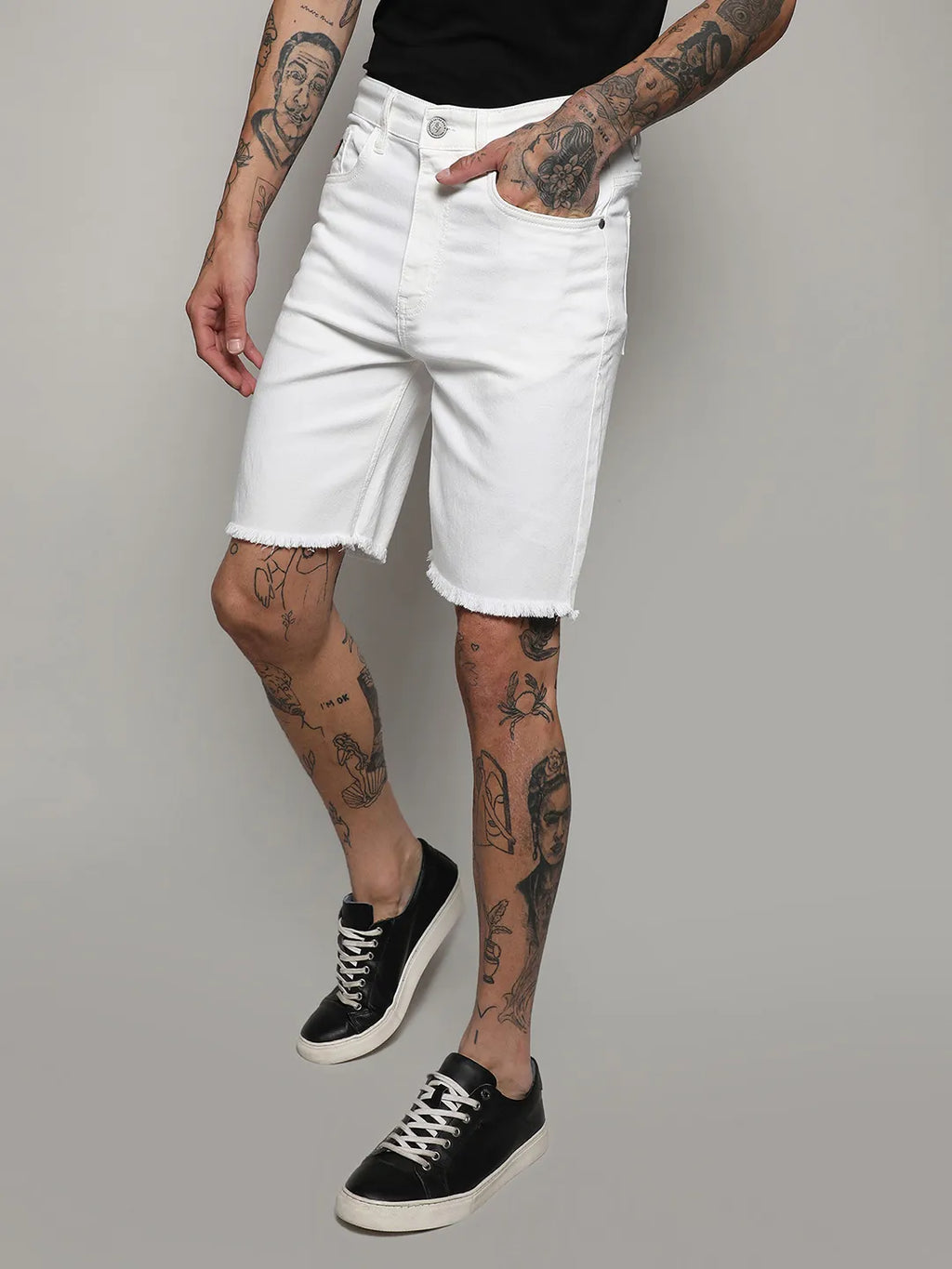 Campus Sutra Ripped Hem Denim Shorts