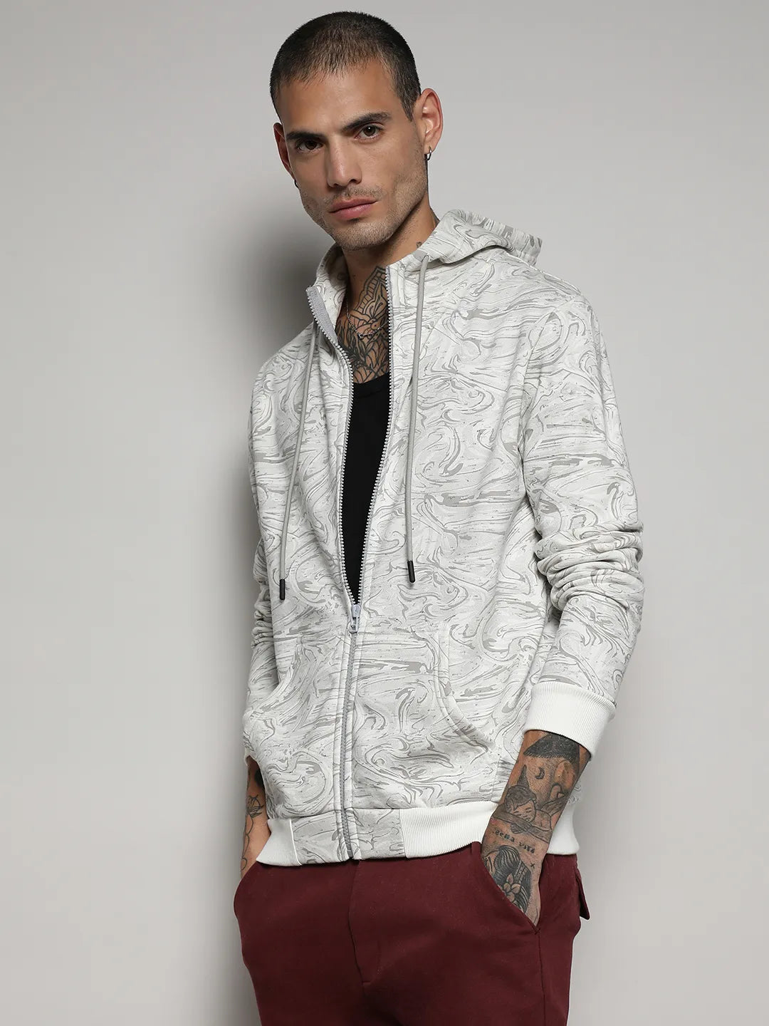 Campus Sutra Contrast Fluid Zip Front Hoodie