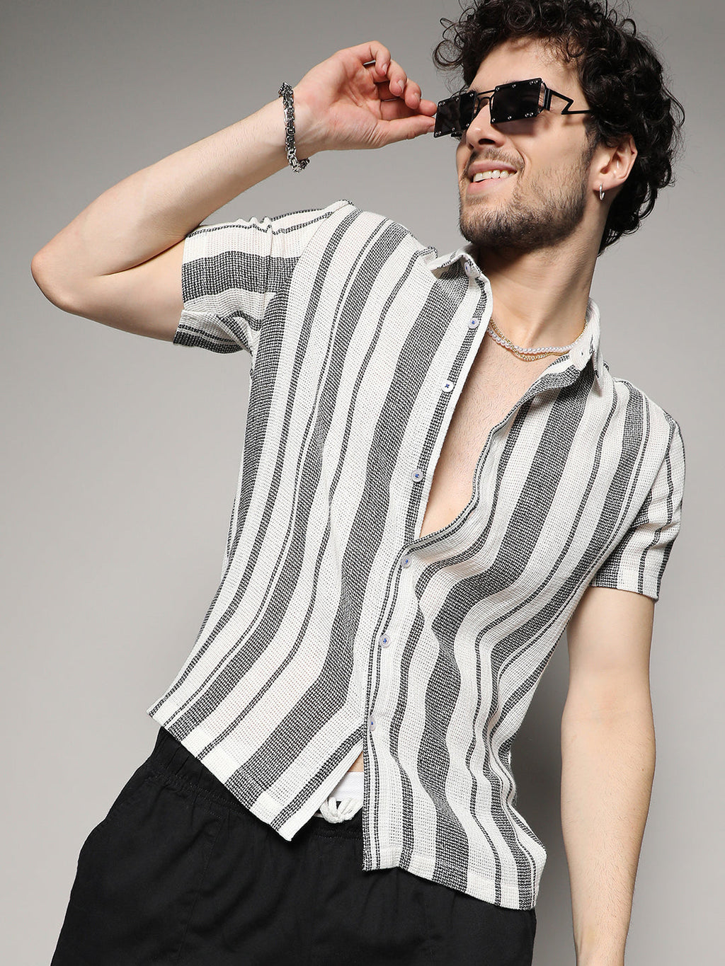 Campus Sutra Unbalanced Striped Woven Shirt