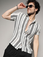 Campus Sutra Unbalanced Striped Woven Shirt