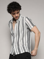 Campus Sutra Unbalanced Striped Woven Shirt