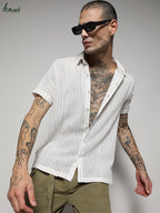 Campus Sutra Unbalanced Striped Woven Shirt
