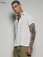 Campus Sutra Unbalanced Striped Woven Shirt