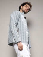 Campus Sutra Striped Quilted Bomber Jacket