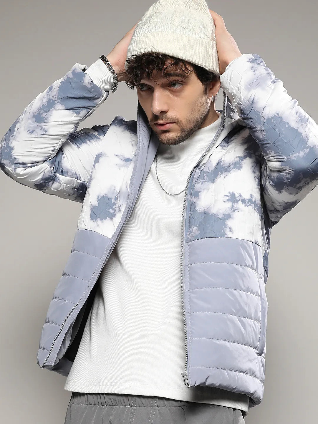 Campus Sutra Tie-Dye Block Puffer Jacket