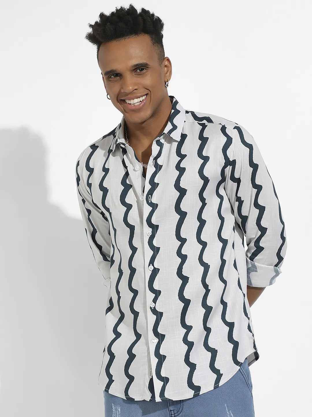Campus Sutra Contrast Paint Lines Shirt