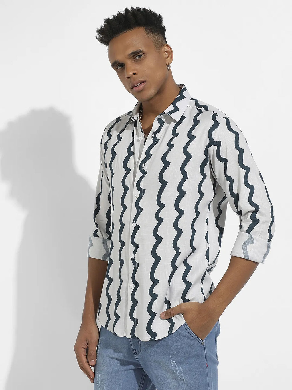 Campus Sutra Contrast Paint Lines Shirt