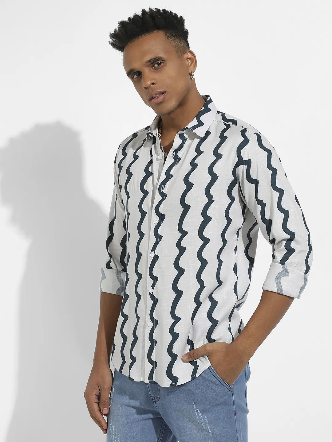 Campus Sutra Contrast Paint Lines Shirt
