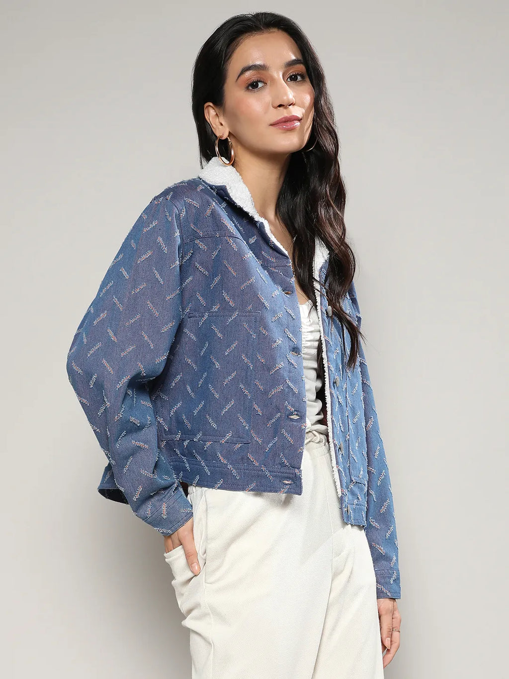 Clustered Distress Denim Jacket