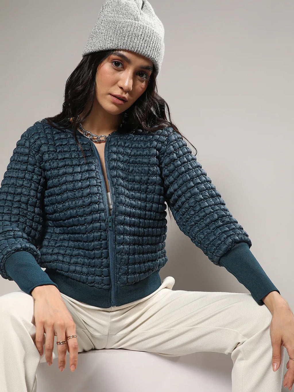 Creased Ripple Quilted Puffer Jacket
