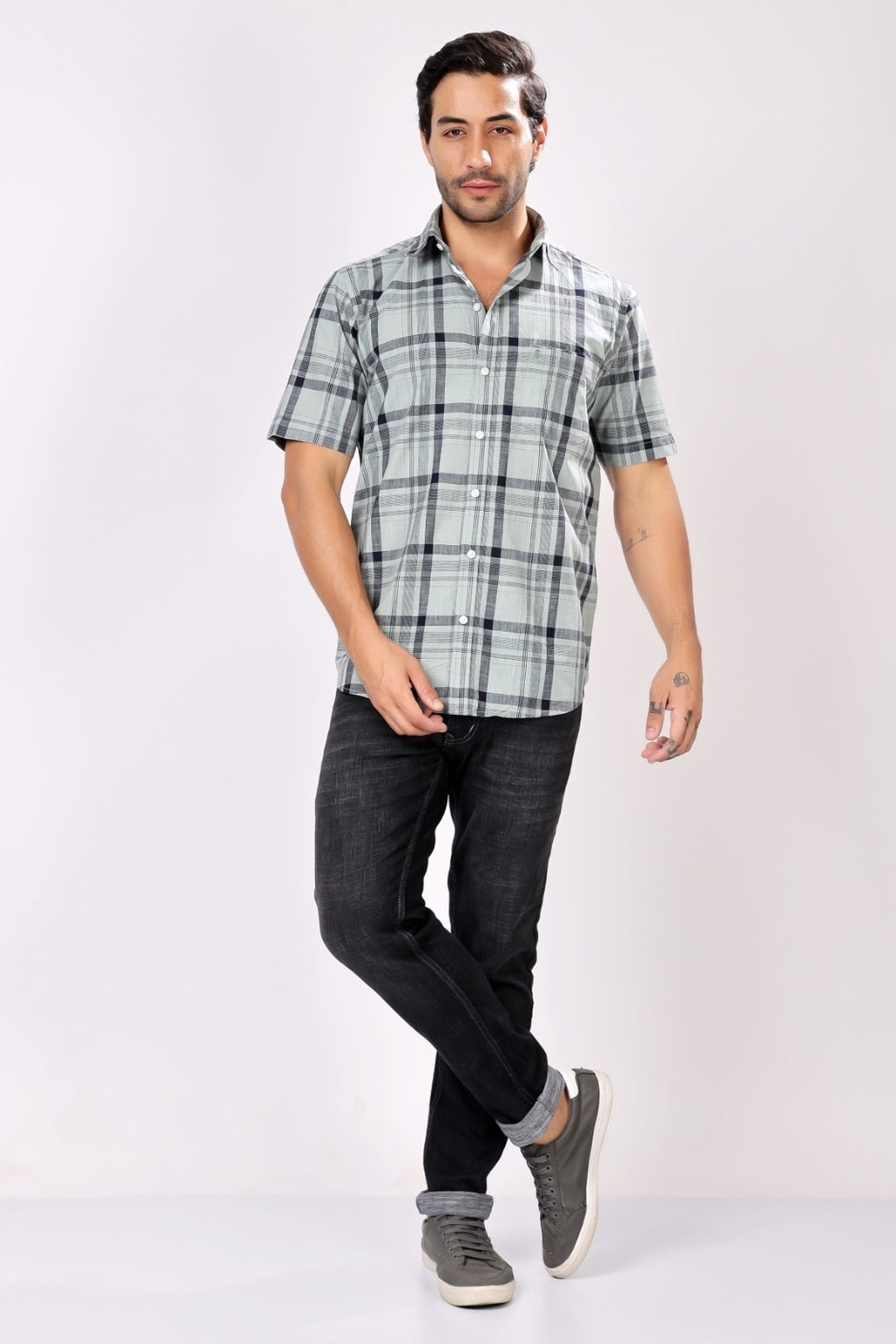 Stylox Men's Regular Fit Half Sleeve Casual Check Shirt