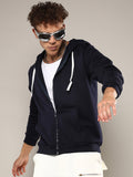 Campus Sutra Zip-Front Hoodie With Contrast Drawstring