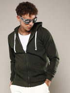 Campus Sutra Zip-Front Hoodie With Contrast Drawstring