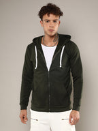 Campus Sutra Zip-Front Hoodie With Contrast Drawstring