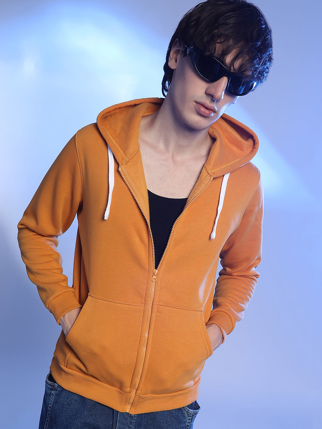 Campus Sutra Zip-Front Hoodie With Contrast Drawstring