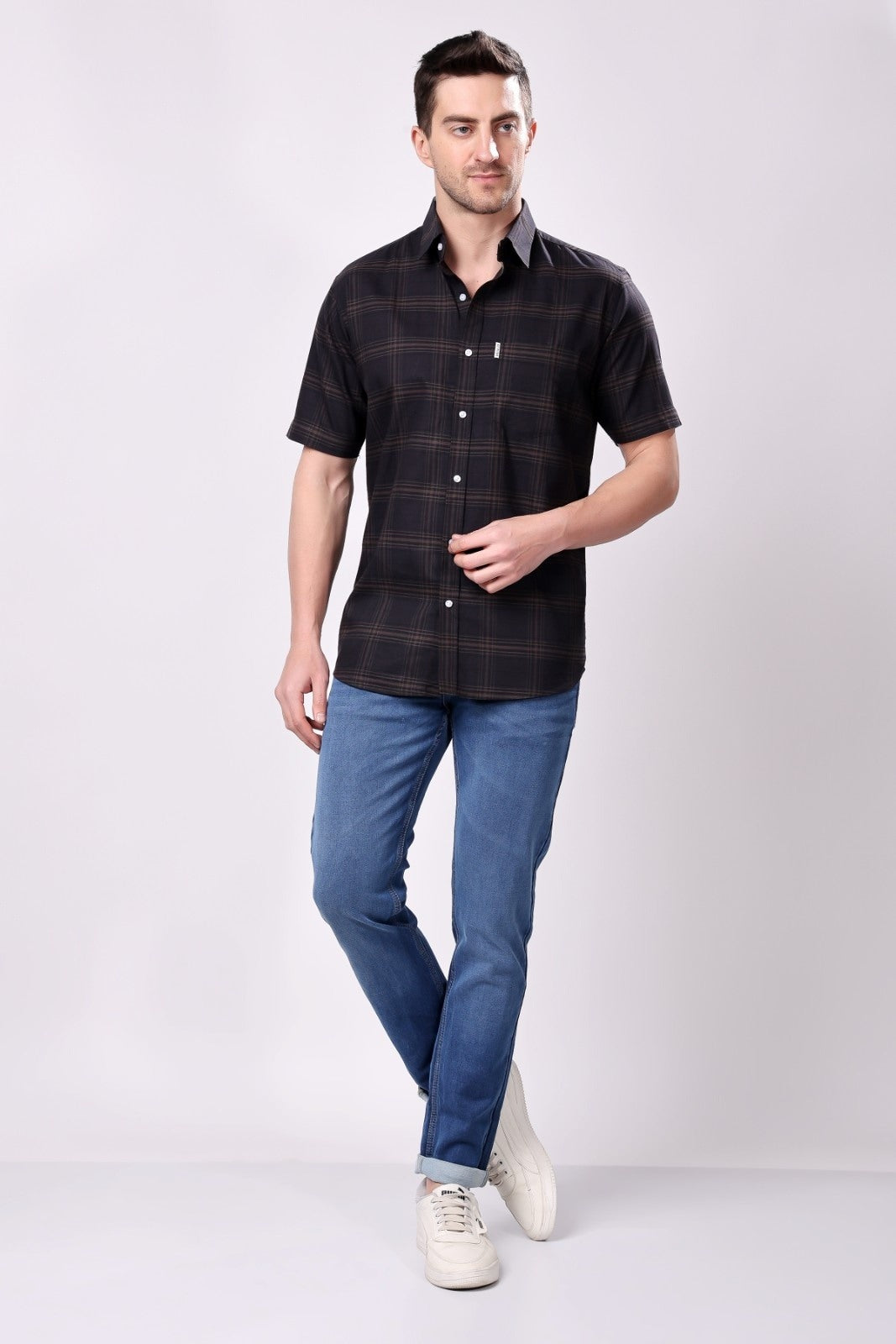 Stylox Men's Regular Fit Half Sleeve Casual Check Shirt