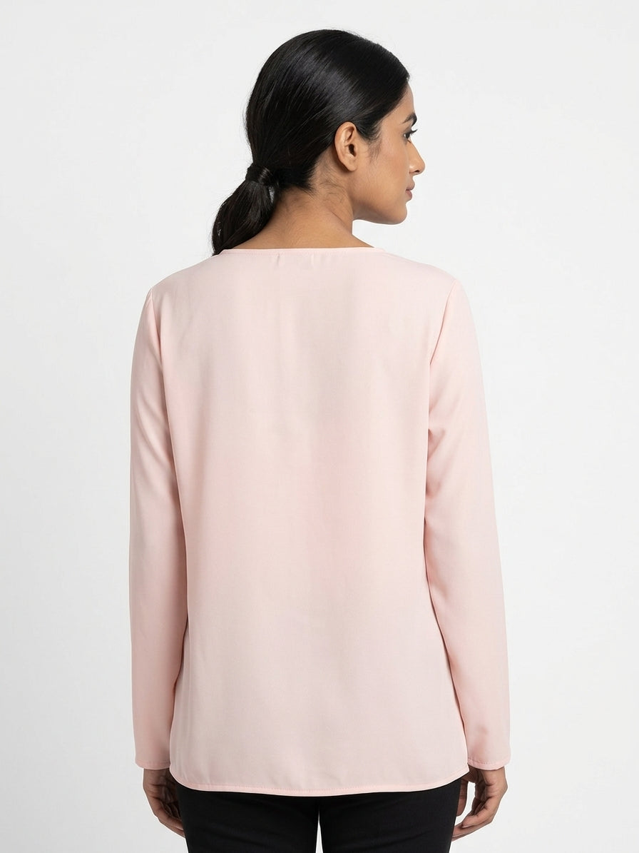 Light Pink V-Neck Long Sleeve Top