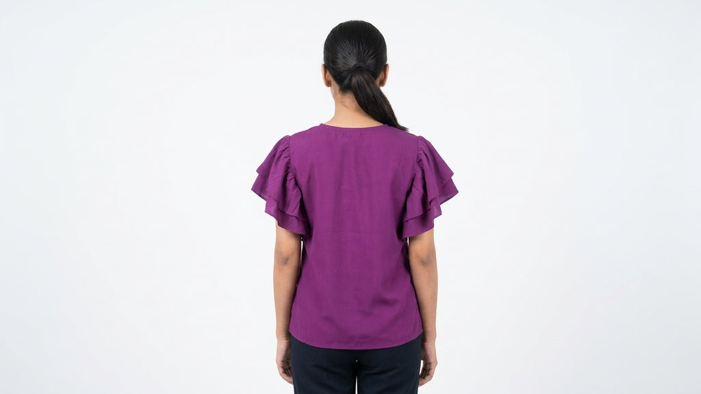 Chic Purple Ruffle Sleeve Top