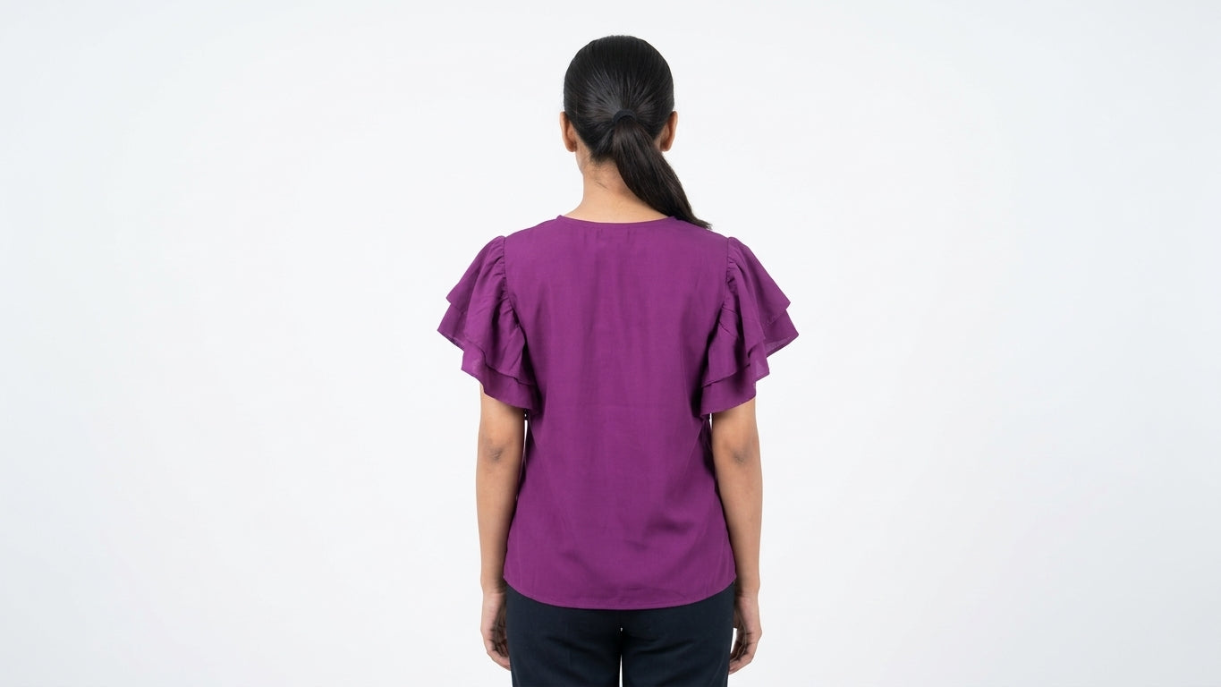 Chic Purple Ruffle Sleeve Top