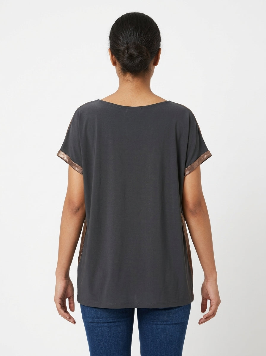 Women's Bronze Metallic Shimmer Relaxed Fit Top