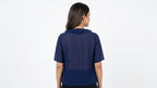 Navy Ruffled Tie-Front Shrug