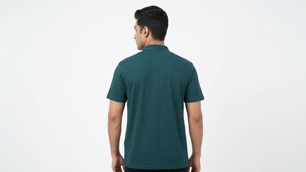 Teal Band Collar Casual Button-Down Top