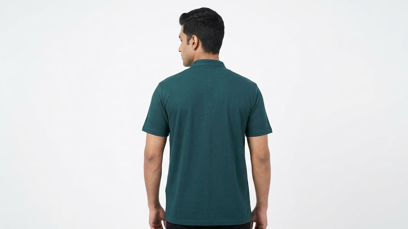 Teal Band Collar Casual Button-Down Top