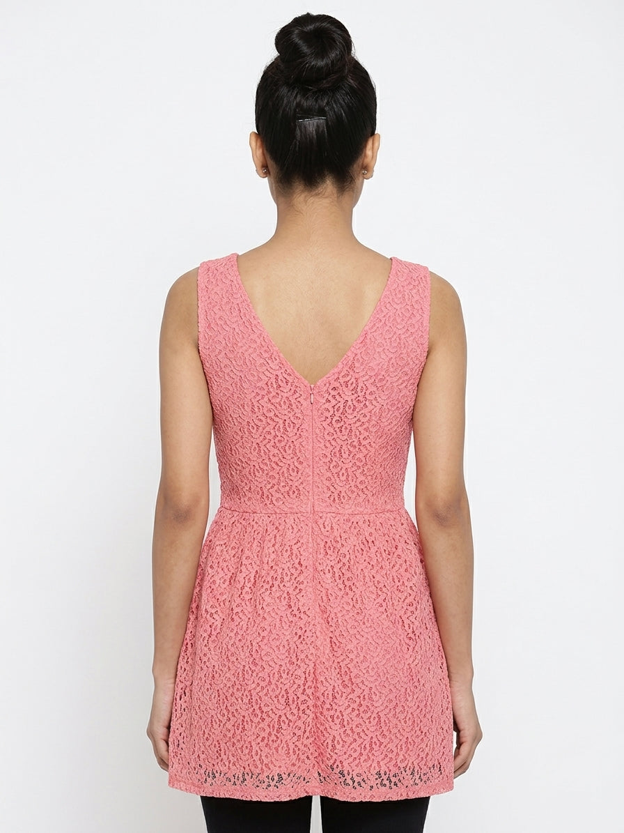 Pink Lace V-Neck Sleeveless Top