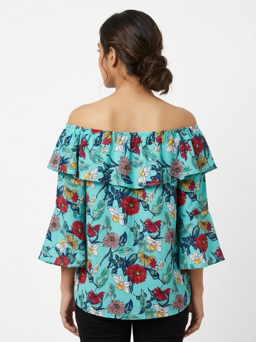 Women's Floral Print Off-Shoulder Ruffle Top