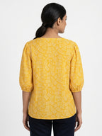 Yellow Abstract Print Relaxed Fit Top