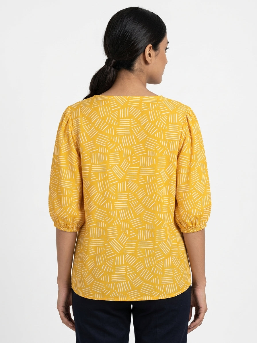 Yellow Abstract Print Relaxed Fit Top