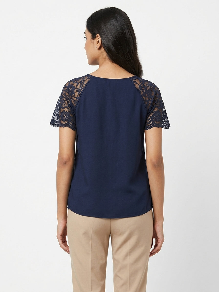 Fashion Village Top Casual Navy Polyester & Viscose