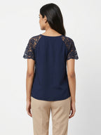 Fashion Village Top Casual Navy Polyester & Viscose