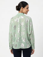 Mint Green Floral Print Open-Front Shrug