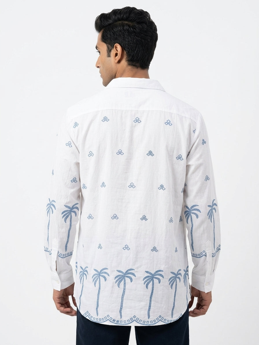 White Printed Casual Shirt