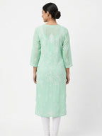 Mint Green Embroidered Viscose Kurti