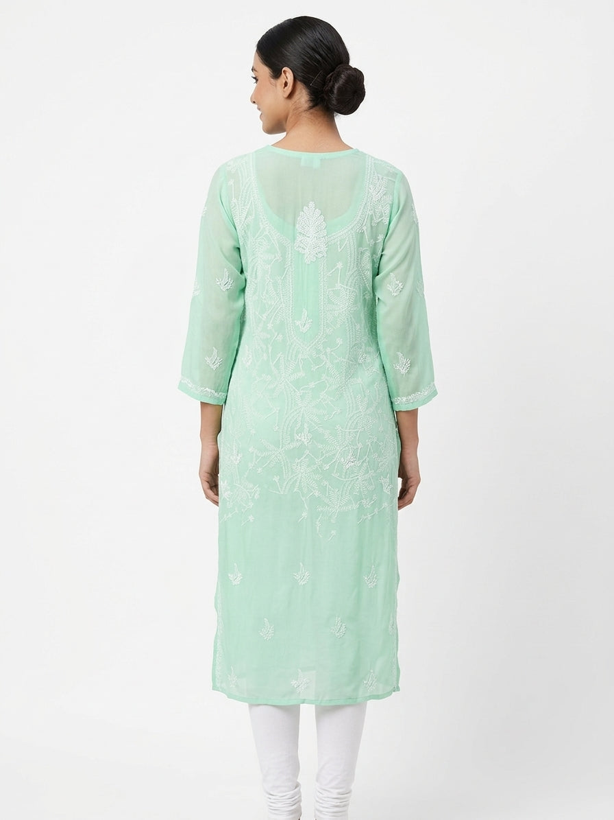Mint Green Embroidered Viscose Kurti