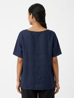 GRAE Linen Relaxed Fit Navy Top