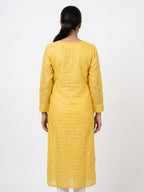 Yellow Striped Embroidered Kurti